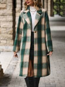 SHEIN Clasi 格紋西裝領落肩袖花呢外套 - 綠色 - 查看 5