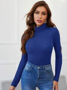SHEIN Clasi 高領羅紋針織上衣 - 寶藍色 - 查看 3