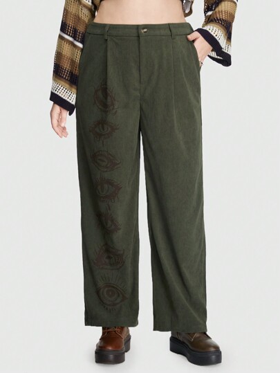 Grunge Punk Plus Size Cartoon Eyes Printed Straight-leg Pants