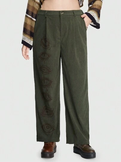 ROMWE Grunge Punk Plus Size Cartoon Eyes Printed Straight-leg Pants