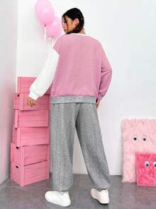SHEIN EZwear 女性大尺寸拼接運動衫和衛褲套裝 - 彩色 - 查看 2