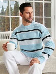 Manfinity Homme Nam Mẫu sọc Thả vai Áo len - Nhiều màu - Xem 3