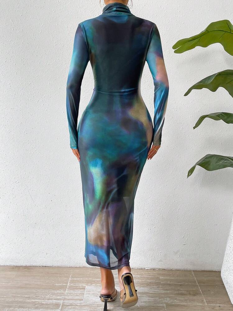 Chiquease Women's Elegant Tie-Dyed Printed Long Sleeve Dress Maxi Women  Outfit | SHEIN USA