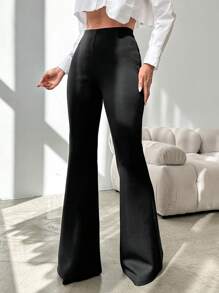 EURMUSE High Waist Flare Leg Pants - Black - View 5