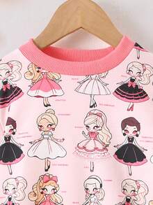 SHEIN Cô Gái Trẻ Đồ họa Hình Thả vai Áo nỉ - Hồng - Xem 4