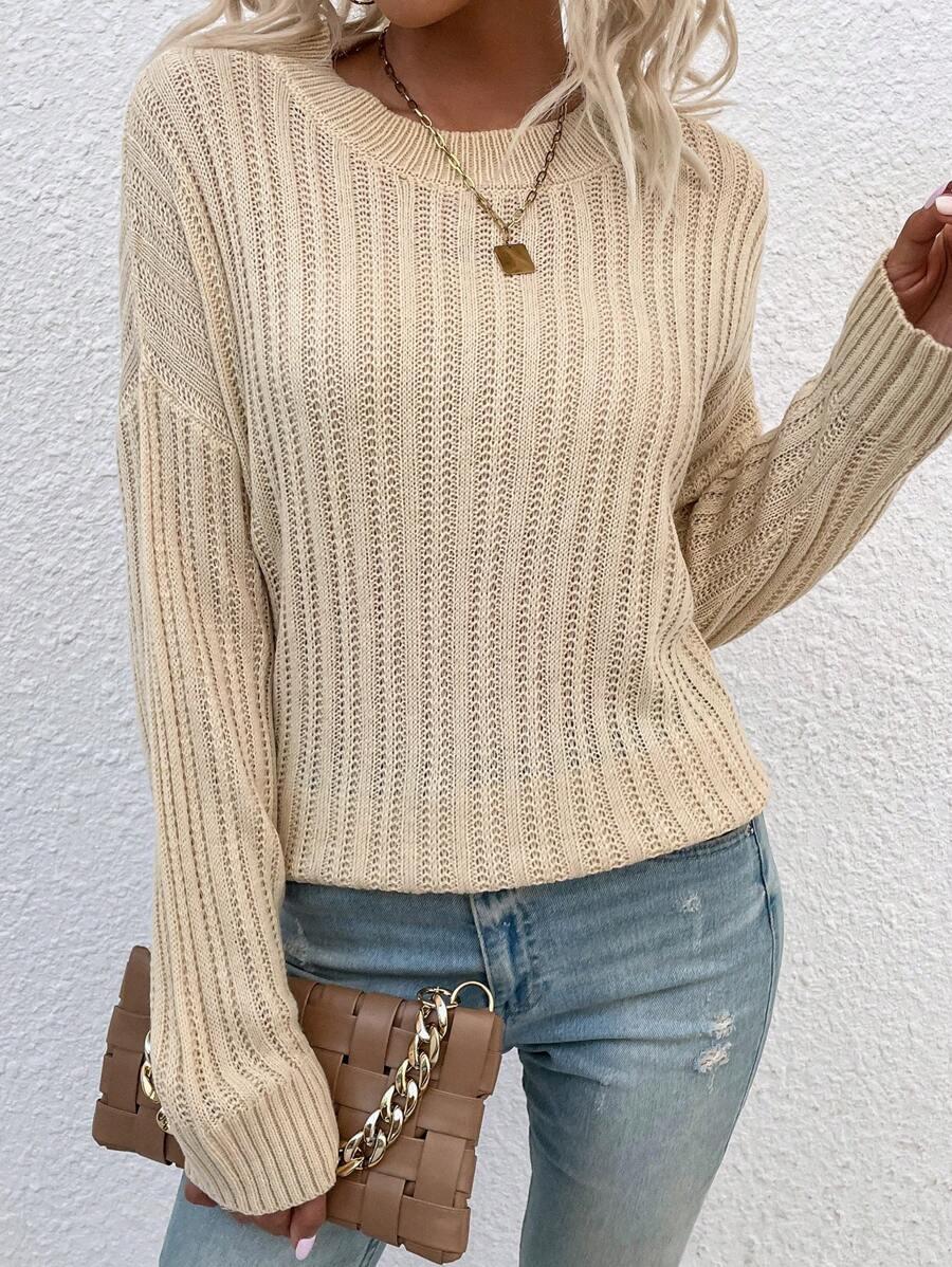 SHEIN Frenchy Thả vai Đồ đan Ribbed Áo len - Màu be - Xem 1