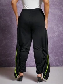 Hauture Plus Contrast Binding Split Side Pants - Black - View 2