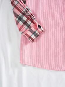 SHEIN EZwear Women Blouses Kantong Tombol Depan Plaid Casual - MultiWarna - View 3
