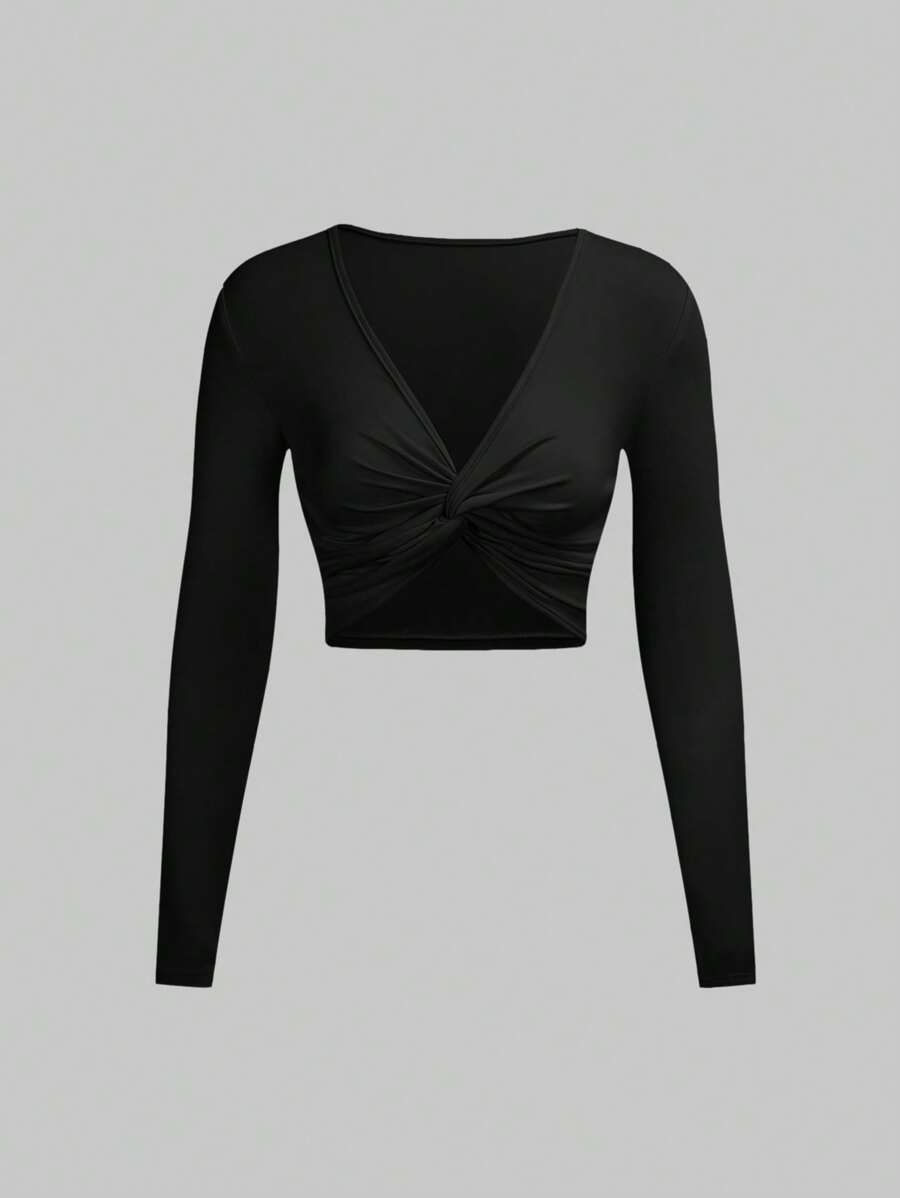 SHEIN Unity Ladies' Twist Knot Top Fall Cloth For Women - Black - View 1