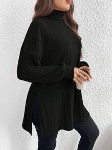 SHEIN LUNE Women's Plus Size High Neck T-Shirt - Black - View 3