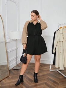 SHEIN Essnce Hơn Khối màu Tay Raglan Romper - Nhiều màu - Xem 6