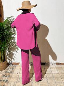 Women's Solid Color Casual 3-Piece Suit - Hot Pink - View 2