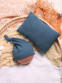Baby Boy Solid Jumpsuit & Hat & Pillow Photography Set - Blue - View 3