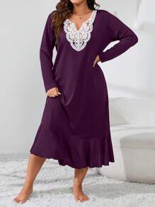 فستان نوم طويل أنيق بتصميم الزعنفة مقاس كبير - الأرجواني - مشاهدة 3