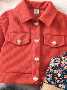 SHEIN Vintaside Kids 女孩翻蓋細節夾克和小碎花印花吊帶連身裙 - 彩色 - 查看 5