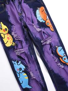 Tween Boy Cartoon Graphic Ripped Jeans - Multicolor - View 6