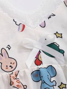 DAZY Cartoon Graphic Contrast Lace Cami Nightdress Pajama - Beige - View 8