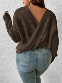 SHEIN Frenchy Plus Crossover Back Batwing Sleeve Sweater In Fall/Winter - Brown - View 1
