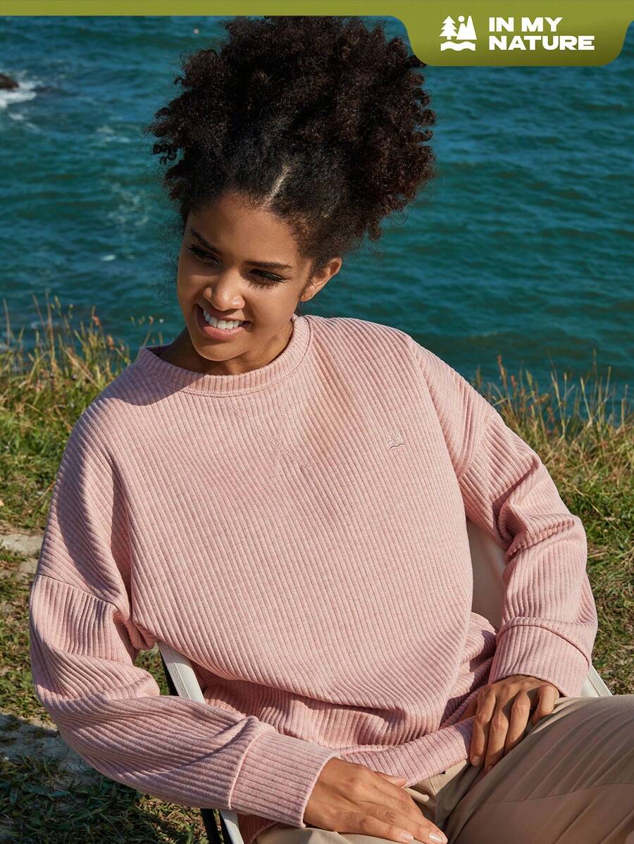 In My Nature Solid Drop Shoulder Outdoor Sweatshirt - Baby Pink - View 1