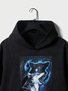 RueChic Men Wolf Print Hoodie & Sweatpants - Black - View 6
