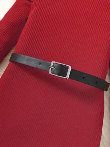 SHEIN Chica Joven Vestido de cuello alto ribete con fruncido sin cinturón - Burdeos - Ver 3