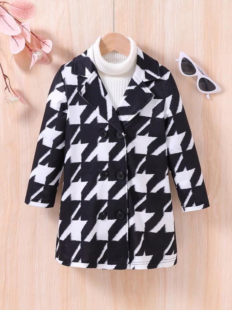 Toddler Girls' Casual Minimalist Style Houndstooth Pattern Jacket