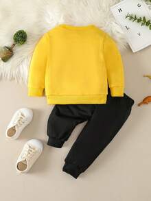 Baby Boy Dinosaur Print 3D Design Pullover & Sweatpants - Yellow - View 2