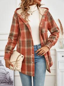 SHEIN LUNE Plaid Print Patch Pocket Hooded Coat - Multicolor - View 5