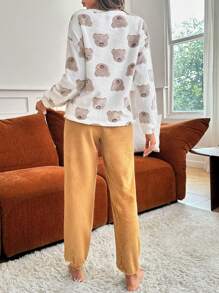Women's Bear Patterned Pajama Set - Multicolor - View 2