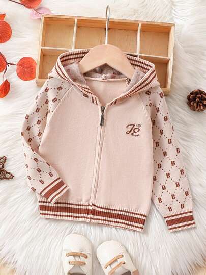 Bébé Garçon Cardigan Motif Lettre Manches Raglan À Capuche