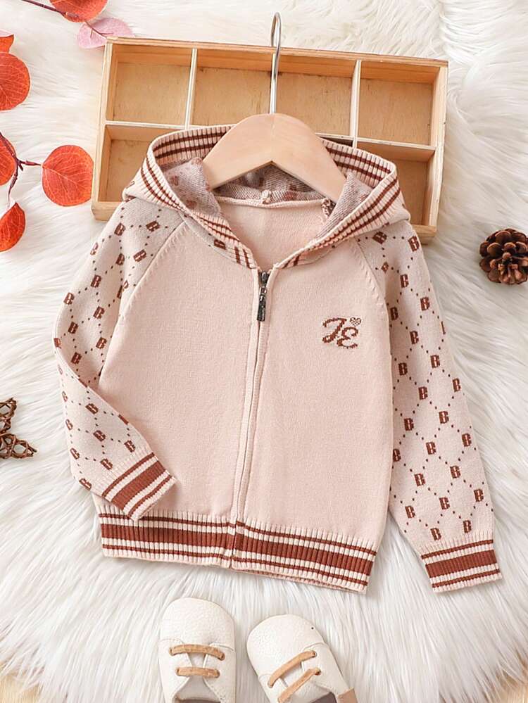 Baby Boy Letter Pattern Raglan Sleeve Hooded Cardigan