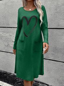 SHEIN LUNE Vestido Con Estampado De Corazones - Verde - Ver 6