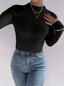 Chiquease Mock Neck Ribbed Knit Sweater Knit Pullover Fall Winter Outfit