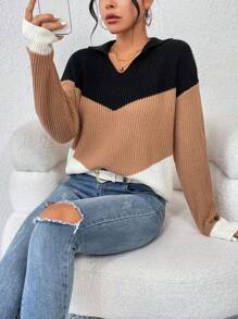 SHEIN Essnce Khối màu Thả vai Áo len - Nhiều màu - Xem 3