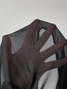 SHEIN Slayr 一字肩拼接網紗褶邊束胸上衣 - 黑色 - 查看 7