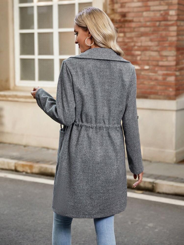 Roll Tab Sleeve Drawstring Waist Overcoat