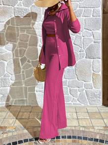 Women's Solid Color Casual 3-Piece Suit - Hot Pink - View 4