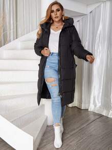 Astrid 加大码拉链抽绳连帽棉服外套，适合冬季