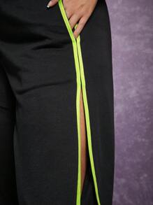 Hauture Plus Contrast Binding Split Side Pants - Black - View 5
