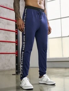 Manfinity Sport Corelite Men Letter Graphic Drawstring Waist Contrast Tape Side Sports Pants - Blue - View 7