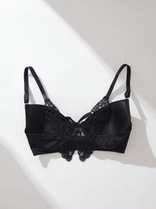 Contrast Lace Underwire Bra - Black - View 6