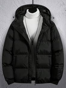 Manfinity Homme Men Drawstring Hooded Zipper Puffer Coat Without Jumper