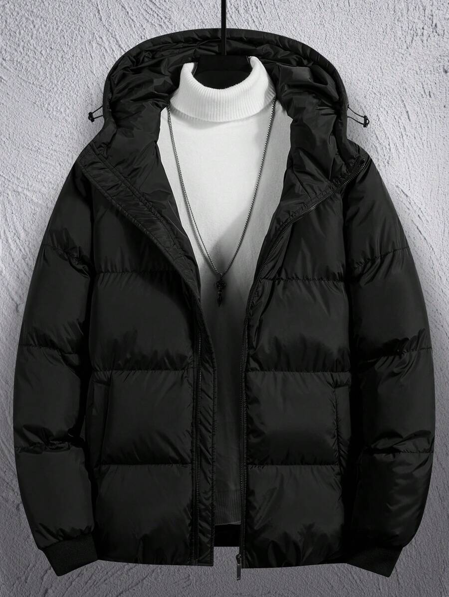 Manfinity Homme Men Drawstring Hooded Zipper Puffer Coat Without Jumper