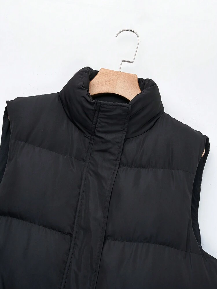 Zip Up Snap Button Winter Vest Coat
