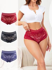 Women's Fantasy Elegant High Stretch Knitted Lace Boyshorts Multicolor Sheer Underwear,  Multi-Pack Short Panties For Everyday Wear - Multicolor - View 2