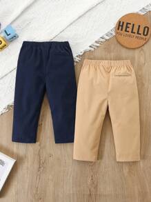 SHEIN Vintaside Kids 2pcs/Set Baby & Toddler Boys Solid Color Casual Pants With Slanted Pockets And Front Buttons , Suitable For Everyday Wear,Baby Pants Toddler Pants Infant Pants Baby Trousers Chic Outfits For Autumn/Winter