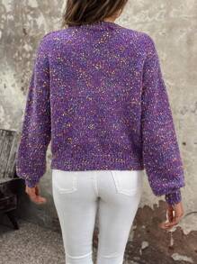 SHEIN Essnce Của phụ nữ Nhiều màu Đốm Đan Cổ chữ V Áo len - Nhiều màu - Xem 2