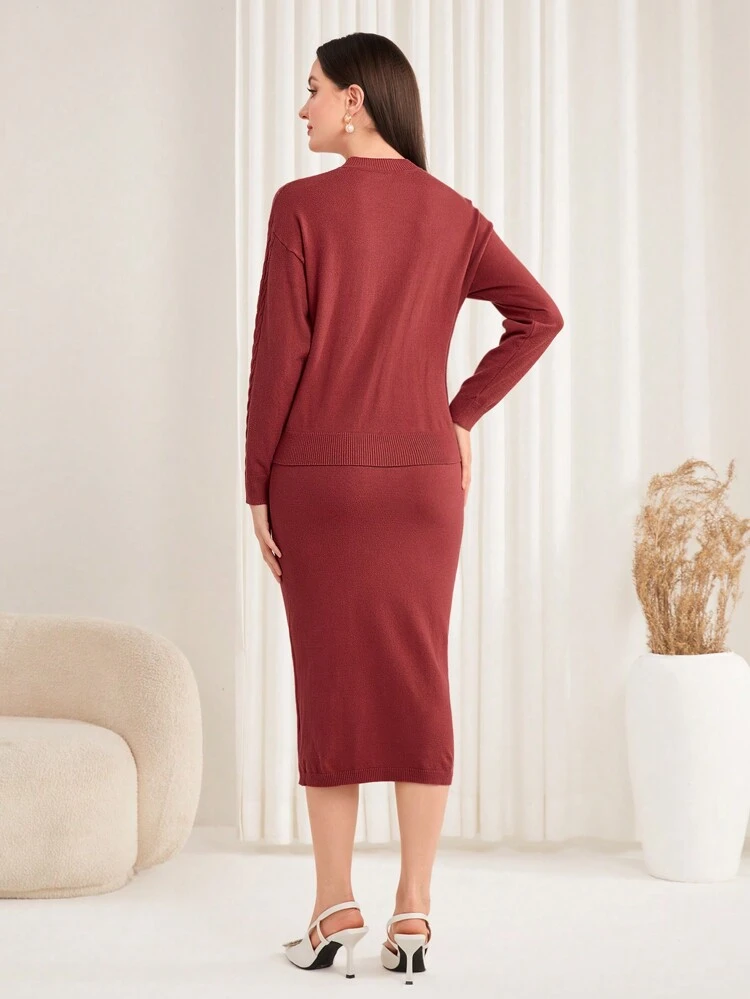 Women'S Stand Collar Sweater And Knit Skirt Set 2 Piece Set