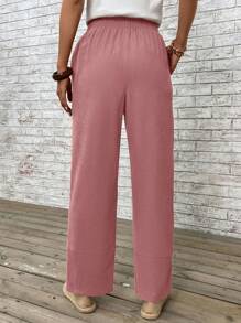 EMERY ROSE 彈性腰帶下擺開叉長褲 - 粉色 - 查看 2