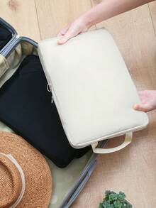 SHEIN Basic living 1入組淺褐色的雙拉鍊可壓縮服裝旅行收纳包 - 米色 - 查看 4